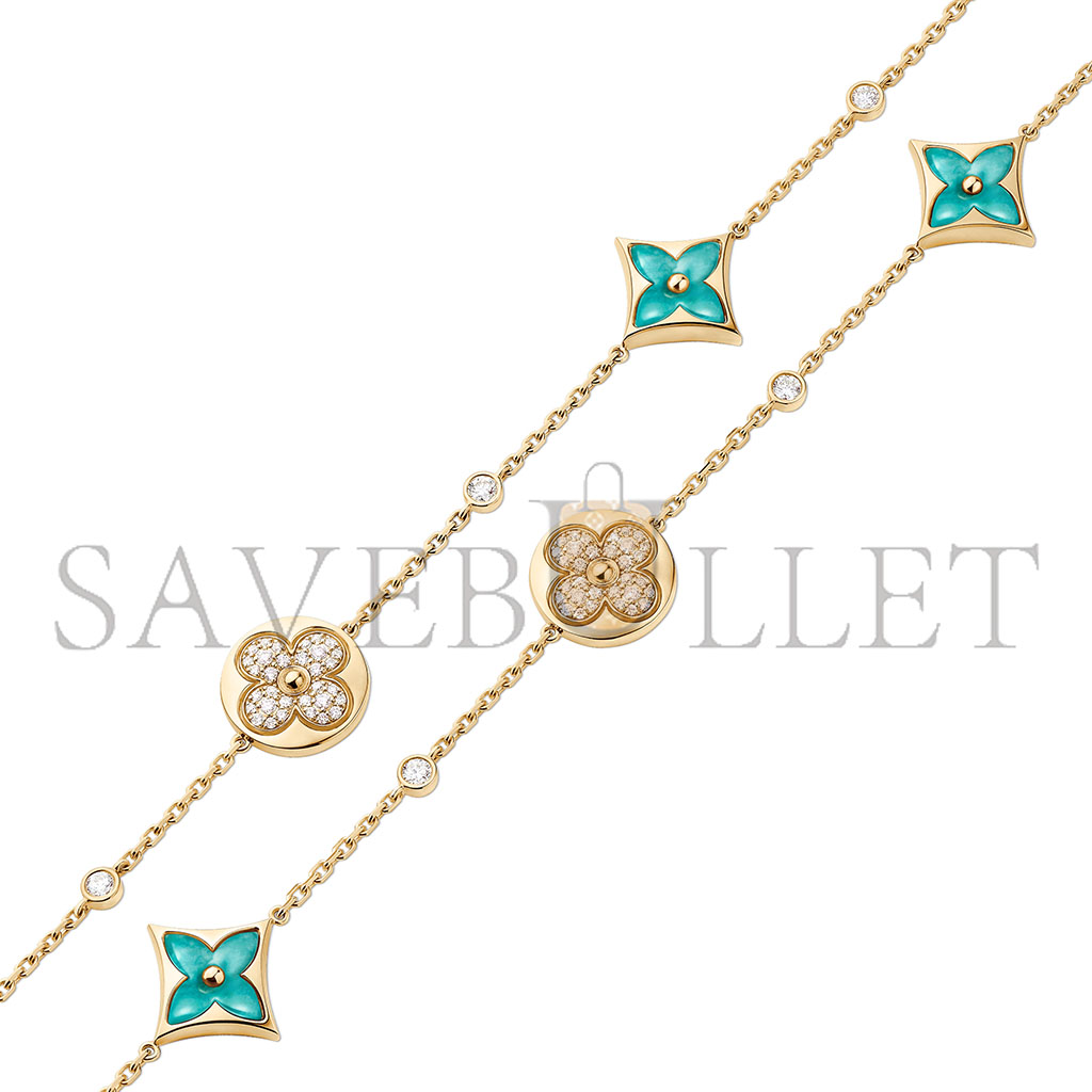 l**is v*t*n color blossom bb multi-pattern long necklace, yellow gold, amazonite and Di*m*nds q94887